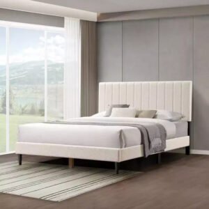 Queen Velvet Upholstered Bed Frame Wingback Headboard White